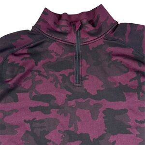 UNRL Golf Quarter Zip Camo Pullover Logo Comfort Casual Burgundy Mens Large